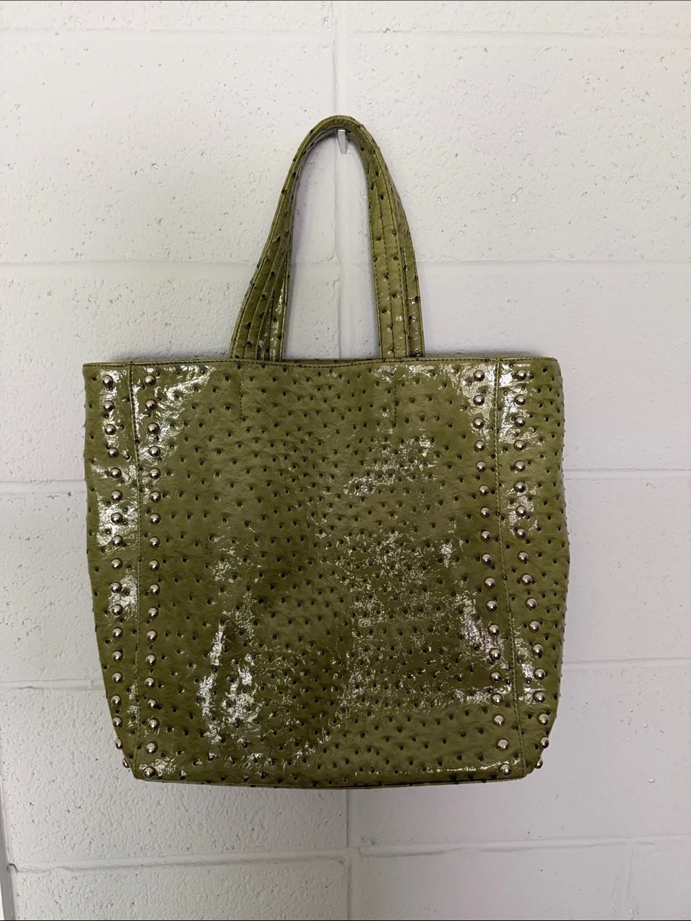 Big Buddha Santa Barbra Green Studded Crocodile Embossed Tote Bag